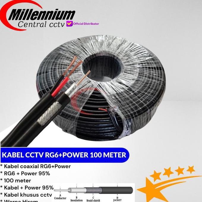Lengkap,Cod,Bisa- Kabel Coaxial/Kabel Cctv/Kabel Rg6/Power 100Meter