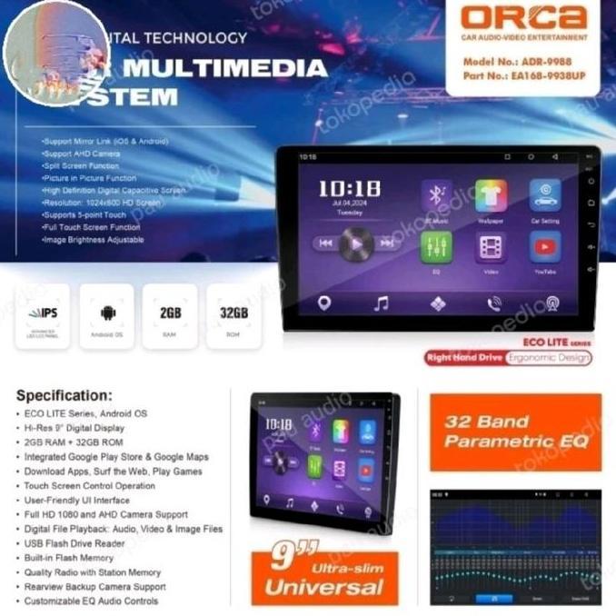 HEAD UNIT TAPE TV MOBIL ANDROID MERK ORCA UNTUK HONDA JAZZ 20-2012 LAYAR 10"