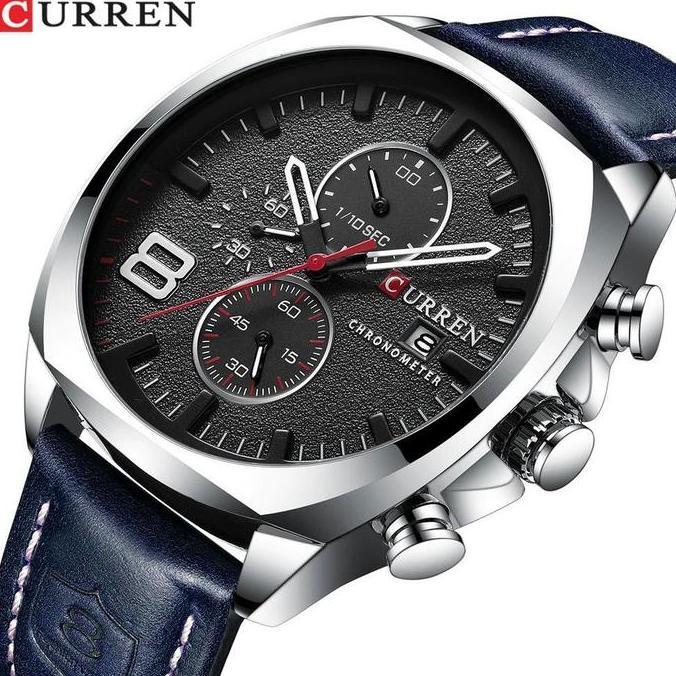 Boshi- Jam Tangan Pria Analog Tali Kulit Chronograph Curren 8324