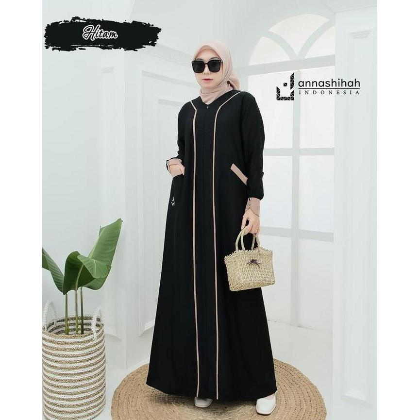 Shukyo- Abaya Dubai Yunia Dress Exslusive Annasihah/Gamis Abaya Hitam Polos Muslim Nita Arab Syari T