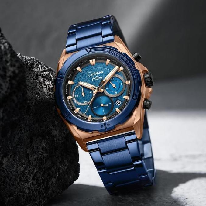 Boshi- Cristiano Aillen Jam Tangan Pria Analog 8901 Rantai Stainless Steel Chronograph Kaca Sapphire