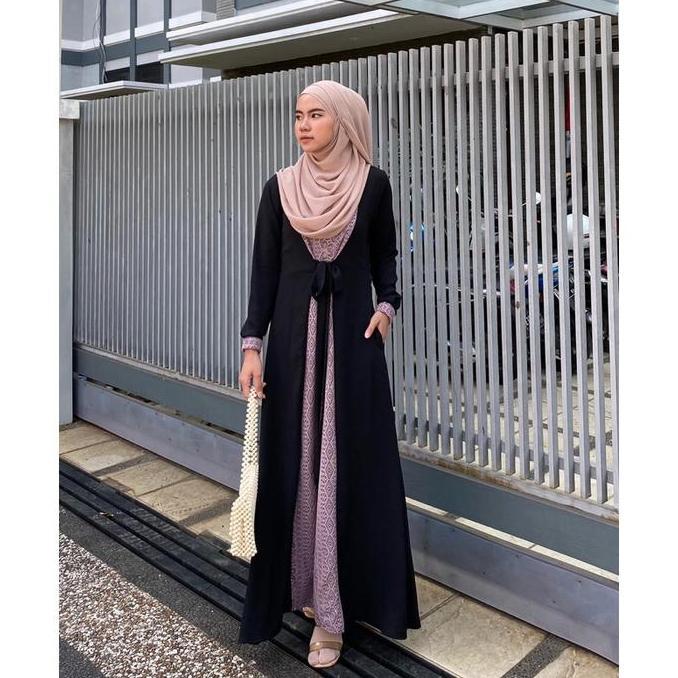 Shukyo- Dafinty - Zavira Dress Bahan Crinkle Airflow Gamis Brokat Lebaran