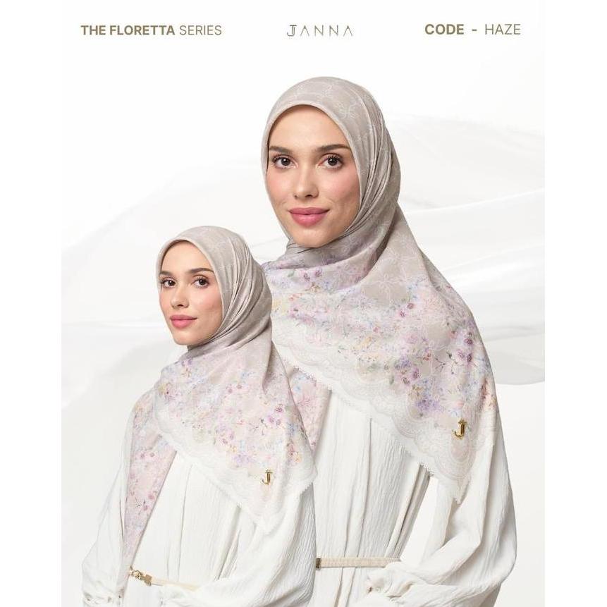 Heddosu- Janna The Floretta Series Printing Scarf Hijab Segi Empat Motif Meh Cantik Lembut Pin Logo 