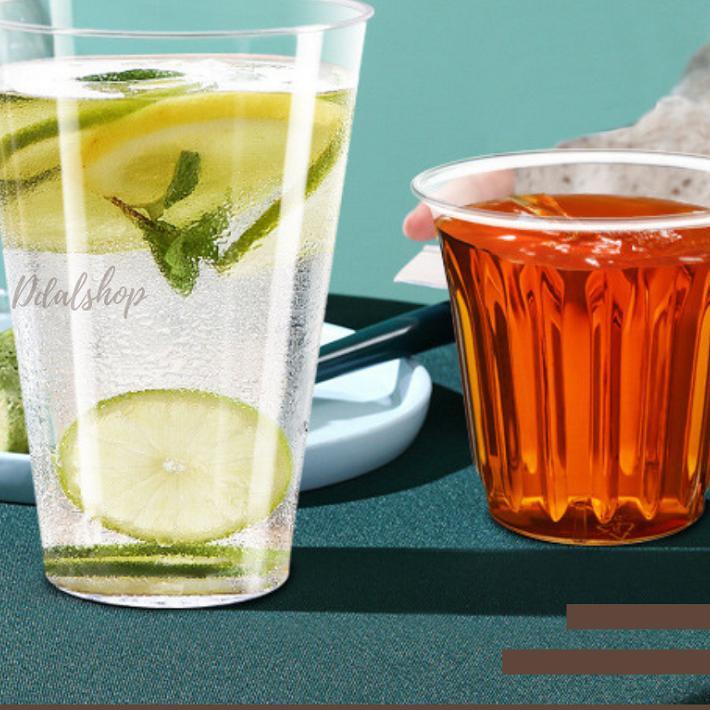 Gelas Plastik Bening Transparant Unik Sloki Mini Seperti Kaca Untuk Minuman Jus Dessert Cup