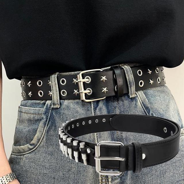 120Cm Sabuk Kulit Punk Desain Rivet Berongga Peluru Gaya Sabuk Ro Unik Cocok Jeans Dan Harian Priawa