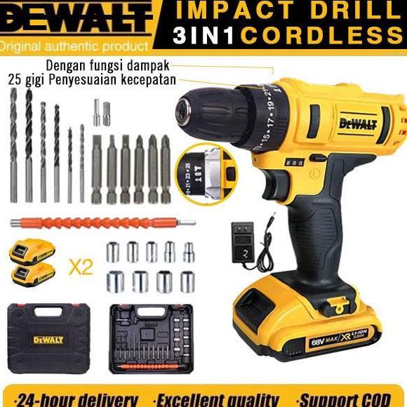 Hab DEWALT 68V Bor Listrik Bor Bor Bor Tangan, 2 Baterai dan1 Pengisi daya, set bor listrik rumah ta