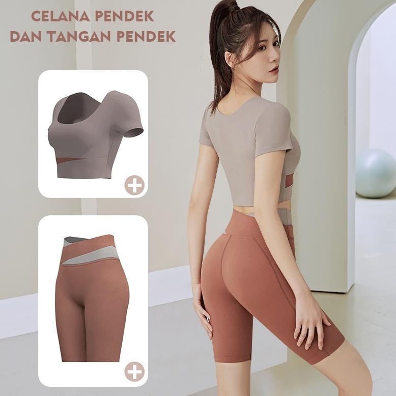 NEW DEALS Setelan Baju Olahraga Wanita (Kaos Bra + Legging Panjang) YF055