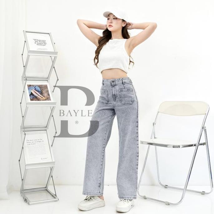 [BAYLE] - 1022 KZ JEANS | Celana Kulot Jeans Kulot Highwaist Pants Loose Pants Front Pocket