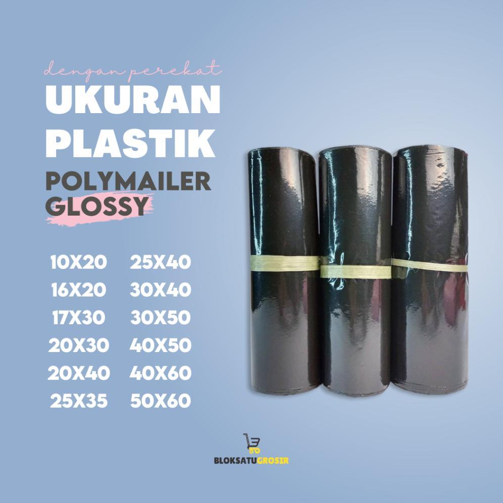 SANJAYAEMART PLASTIK POLYMAILER HITAM GLOSSY PREMIUM GROSIR 25X35 CM ISI 100 LEMBAR TEBAL PLASTIK AM