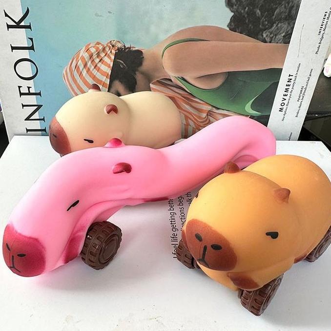QROPSNO Mainan capybara squishy Mainan mobil kapiba Troli capybara Mobil geser pasir dengan roda Asl