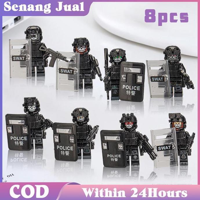 ODONTY Isi 8 Mainan Orang Orangan Tentara / Minifigur Polisi Hantu / Tentara Polisi Seri Militer