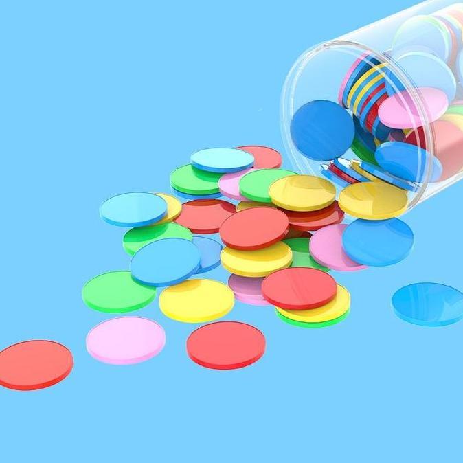 AKZYN 100Pcs Koin Plastik Warna Mengenal Matematika Edukasi Koin Mainan Plastik