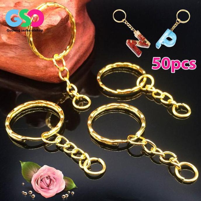 PYLANTUS 50pcs Ring Gantungan Kunci Besi Ring Ganci Gepeng Ring Keychain Gold