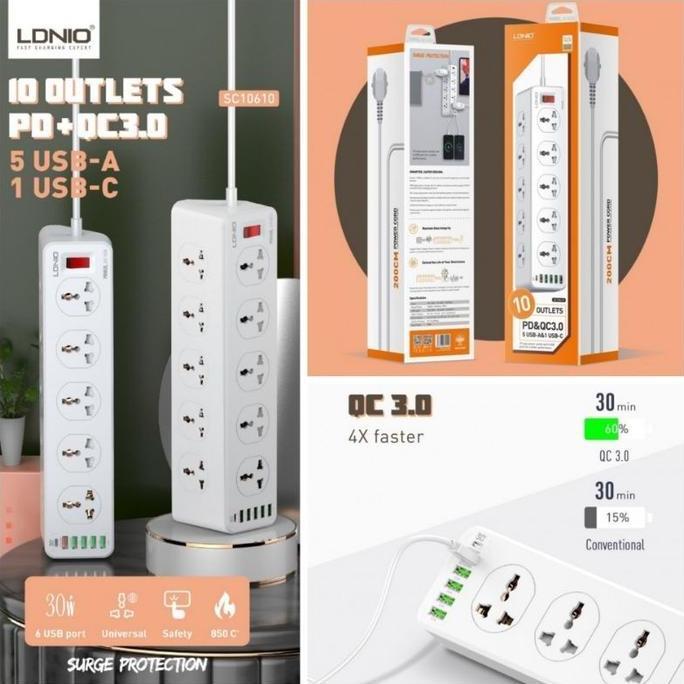 ODONTY LDNIO SC10610 Colokan Listrik Steker 10 Lubang Outlet 6 USB