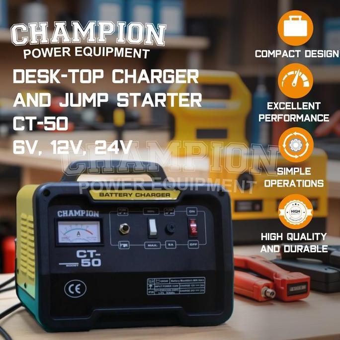 Cas Aki Mobil Motor 50 Ampere 12V Champion CT50 USA Technology / Charger Aki 12V