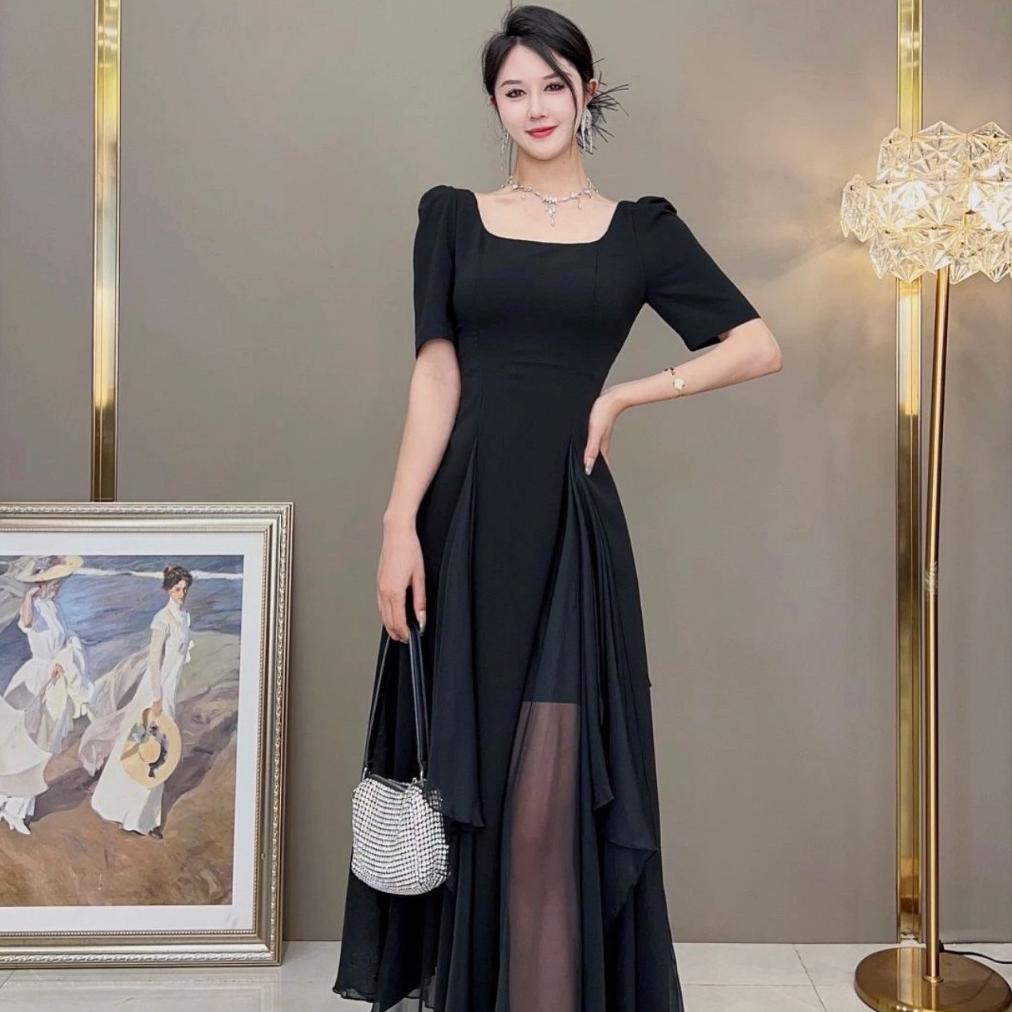 ORIGINAL FAN DRESS PESTA HITAM MEWAH ELEGAN/DRESS HITAM KOREA/LONG DRESS HITAM POLOS