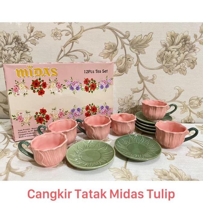 Cangkir Tatak Set Bunga Tulip Midas isi 6 pcs per Set/ Cangkir Set Flo