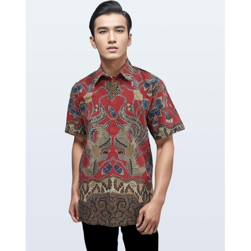 DANAR HADI - Kemeja Batik Pendek Motif Peksi Warna Puspa - 7806.24 - Merah