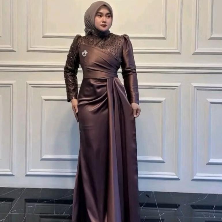 ORIGINAL COD AMORA DRESS SATIN MIX TILE SQUIN PREMIUM GAUN PESTA WANITA TERBARU 2026 MODEL POLOS DES