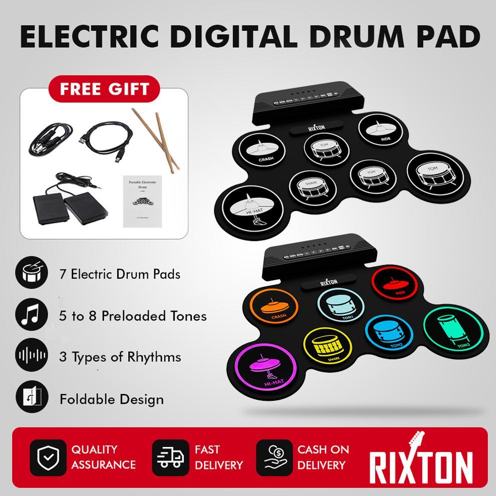 VELZASHOP RIXTON DRUM ELEKTRONIK PORTABEL DIGITAL USB 7 BANTALAN ROLL UP DRUM SET SILICONE ELECTRIC 