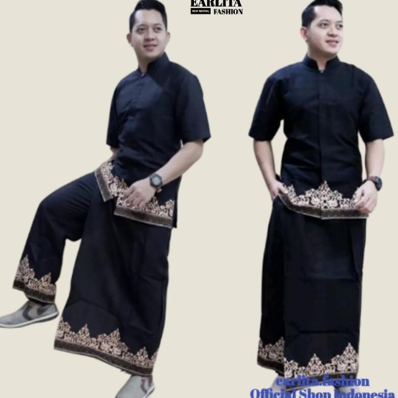 PROMO TERBARU BAJU KOKO DEWASA SETELAN SARUNG CELANA KEMEJA BATIK PRIA KOKO HITAM LENGAN PANJANG DAN
