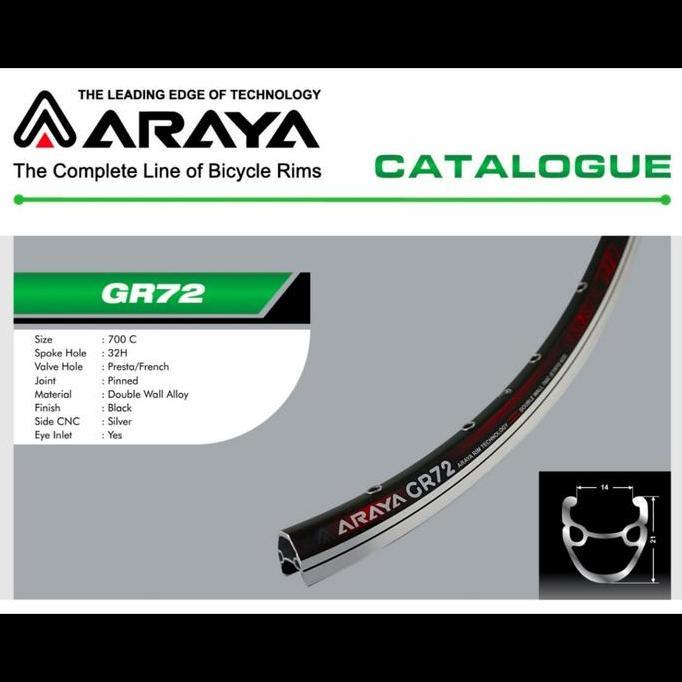 Rims Velg 700 ARAYA GR72 32 Hole Alloy CNC Mata Ikan Brake Line 700c Araya GR 72 32h Pinned Side CNC