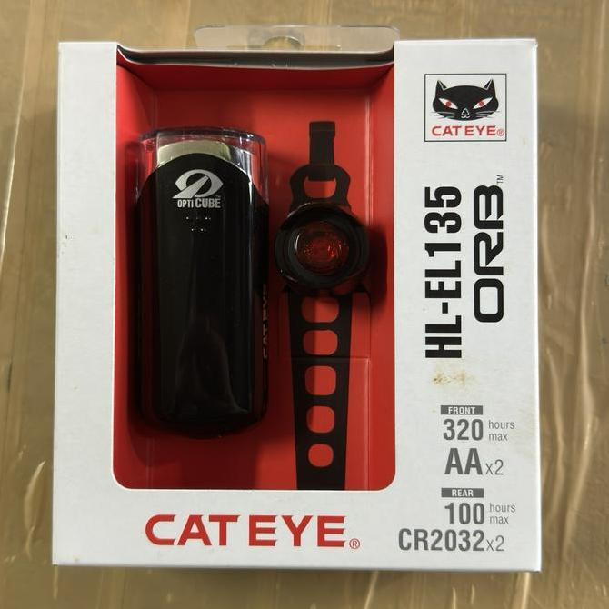 Lampu Sepeda Depan Belakang Cateye HL-EL135 + ORB Baterai New Komplit