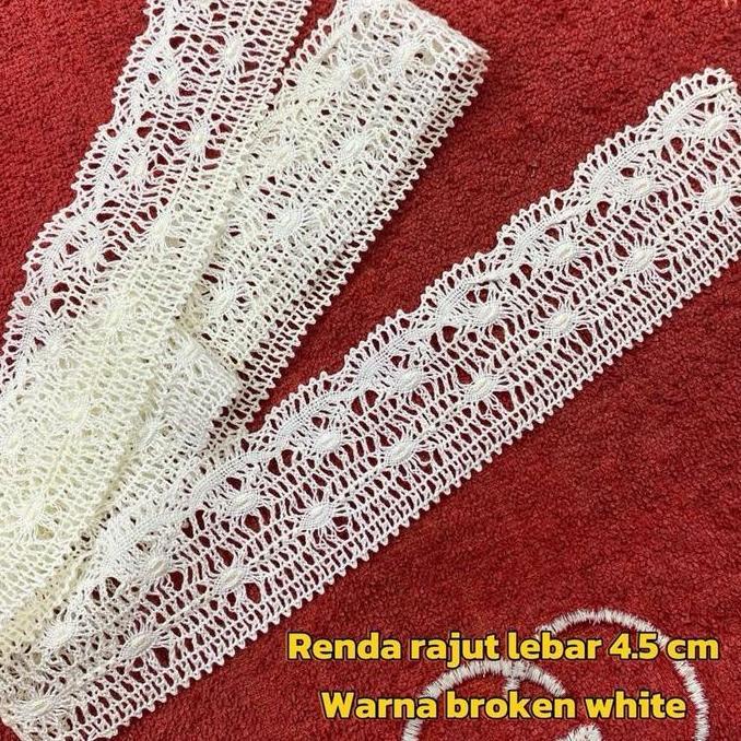 Per rol 15 yard Renda rajut lebar 4.5 cm broken white