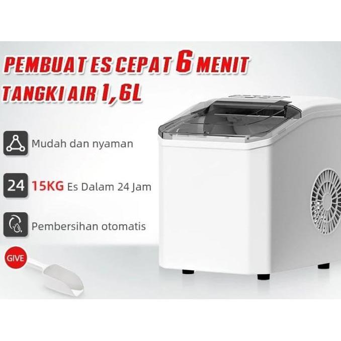 QATRASUN Mesin Es Batu Kristal 15kg Otomatis 1.6L Mini Portable Ice Maker Mesin Pembuat Es 110W Mesi