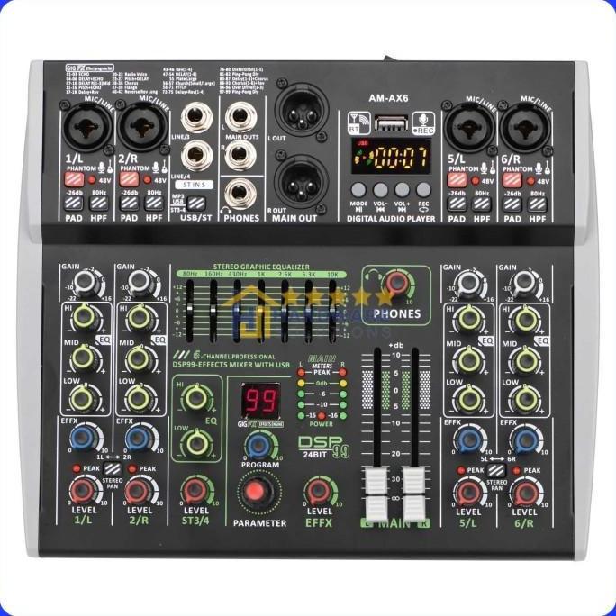Mixer Audio Professional DSP 99 Effects Bluetooth USB 6 Channel