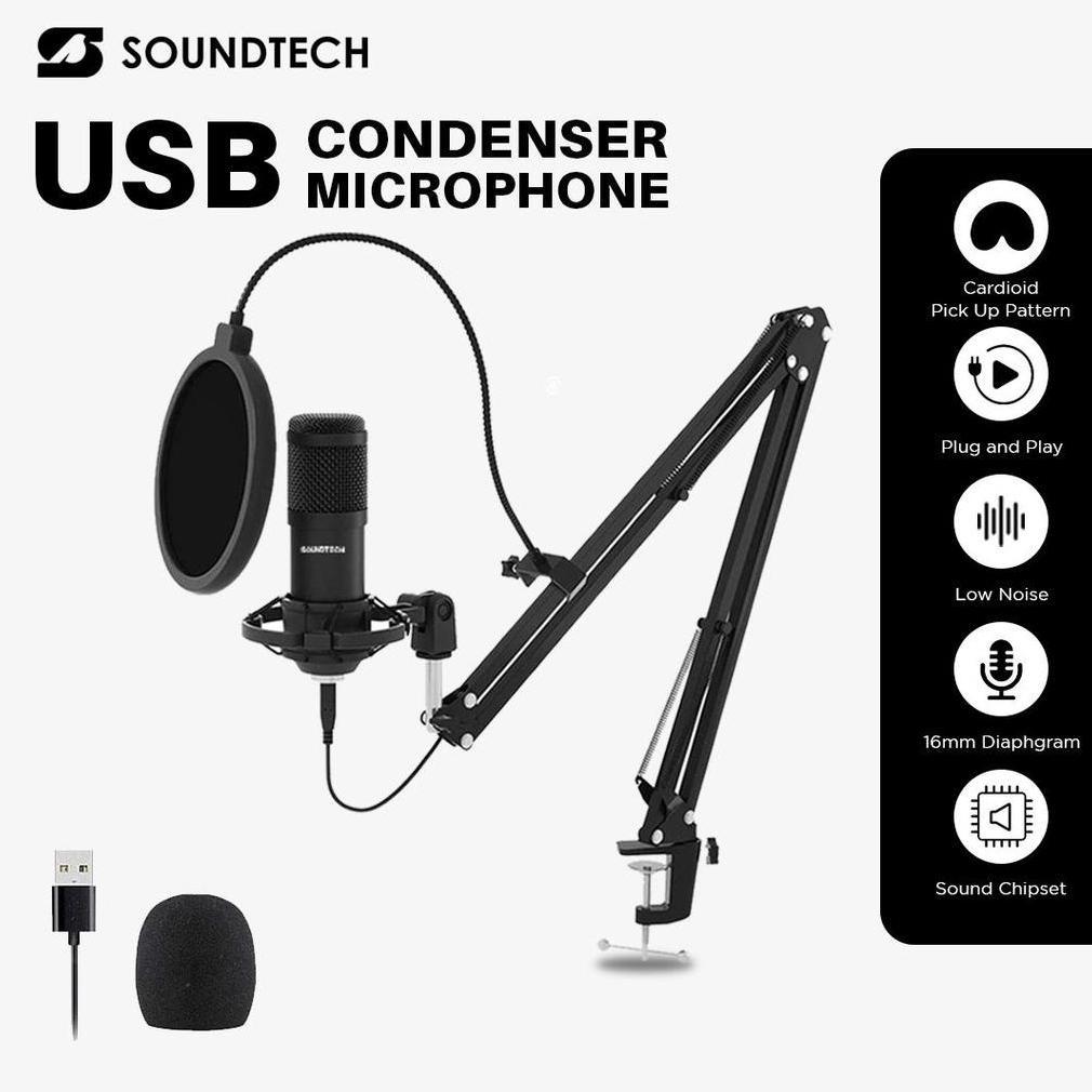 SOUNDTECH ST-800 USB Condenser Microphone 192kHz 24bit Plug & Play | Mic Podcast Streaming Recording
