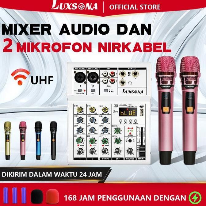 LUXSONA Mixer 4 channel + 2 Mikrofon UHF/Mixer Audio/Mixer Mini/ premium Amplifier Bluetooth mikser