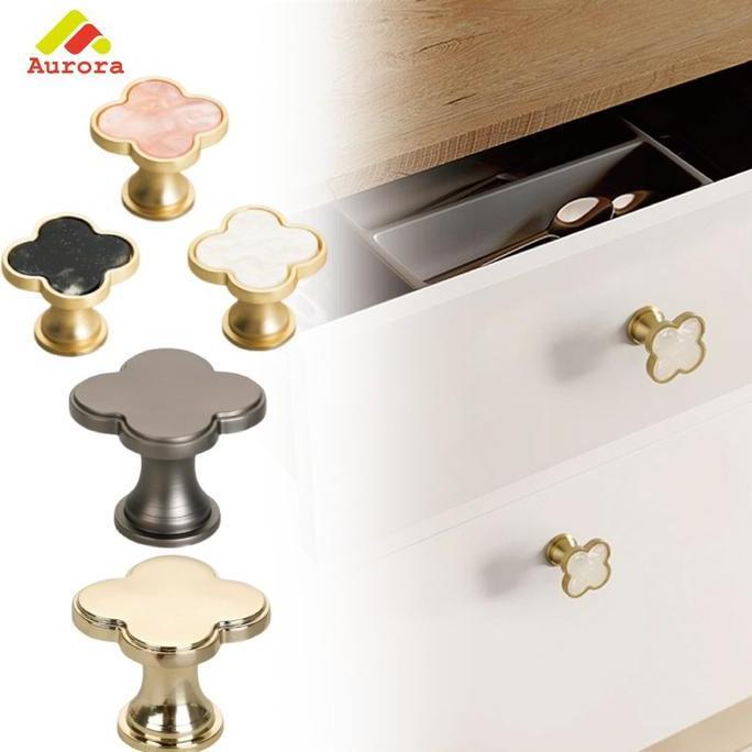 JIDZRUN Door Knob Marble Handle Tarikan Pintu Lemari Laci Pegangan Daun Semanggi untuk Interior Ruma