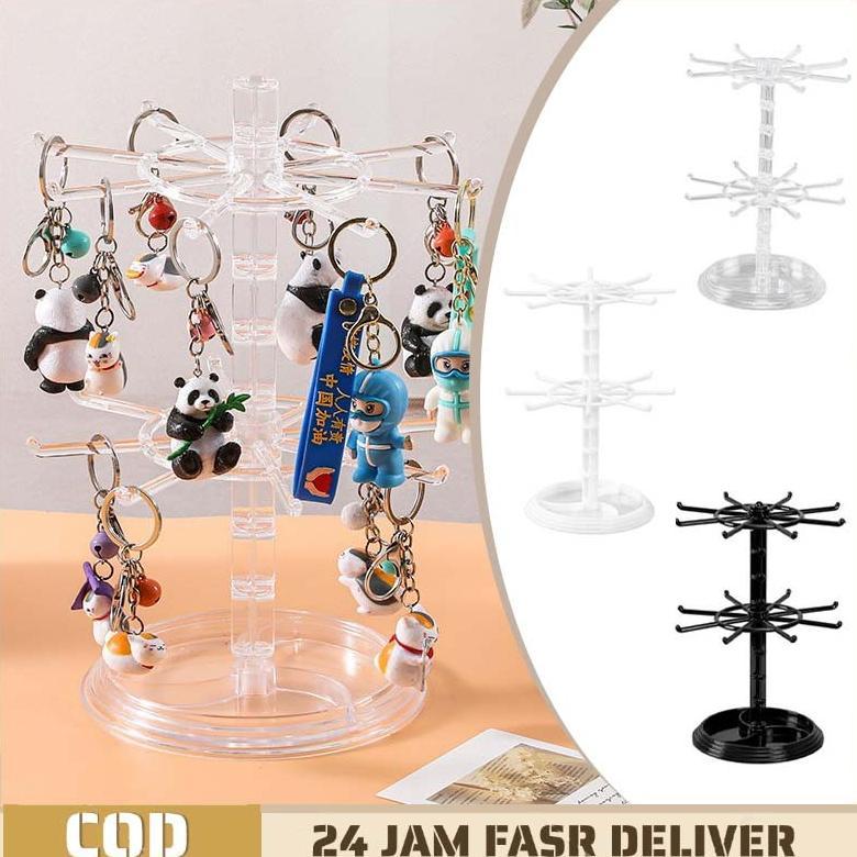 2 Susun Rak Display Putar - Rak Matahari Serbaguna - Untuk Gantungan Kunci & Gelang - Diameter 25Cm