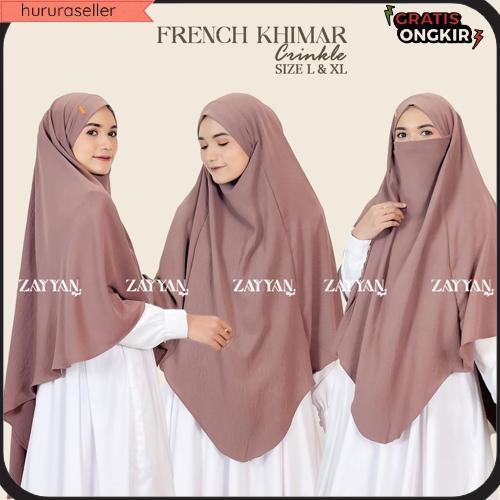 Zayyan. French Khimar Mecca Crinckle Size L & Xl Premium Hijab Hemat Banget
