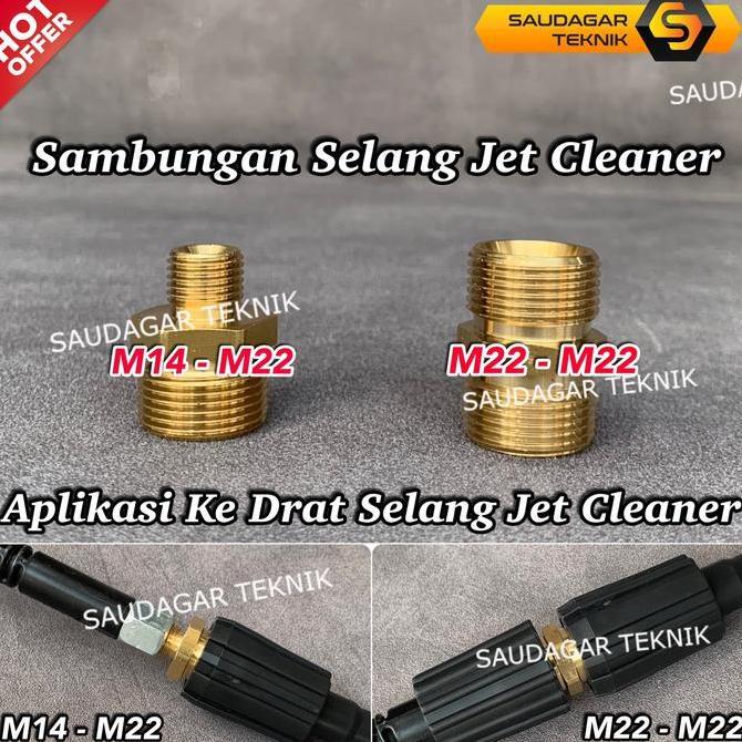 Qingjie- Nepel Adaptor Sambungan Selang Jet Cleaner Drat M14 Ke M22 Penyambung