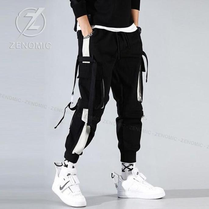 Calca- Celana Jogger Tali Hitam Pria Nita Cargo Joger Hypebeast Style Trendy Men Six Dance Pakaian S