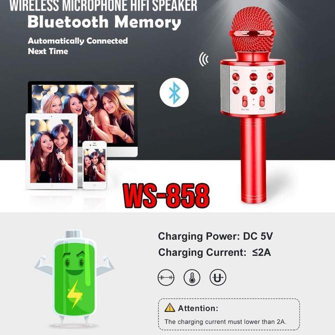 Vocale- Mic Karaoke Mikrofon Wster Bluetooth Wireless Ws858 Ws-858 Mic Smule