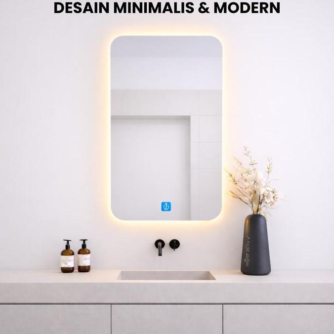 Cermin Kamar Mandi Model Kotak - Led Touchscreen