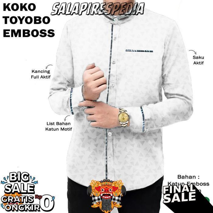 Baju Koko Pria Muslim Toyobo Micro Katun Lengan Panjang Ukuran M L Xl Xxl Xxxl / 22845 Bahan Lembut 