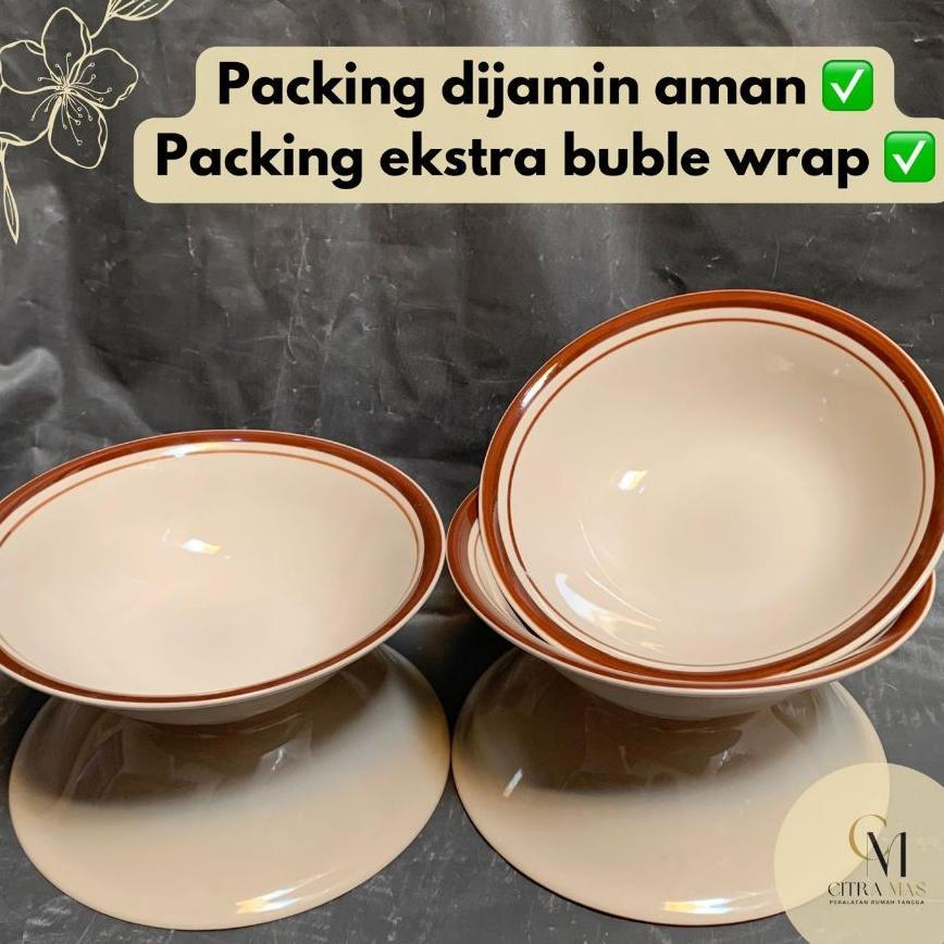 12 Pcs Mangkok Keramik List Coklat / Mangkok Bakso / Mangkok Makan / Mangkok Keramik 1 Lusin
