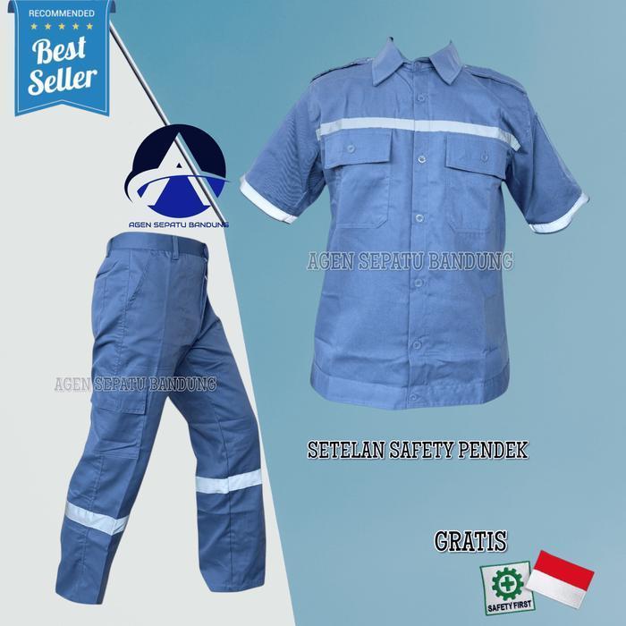 AGEN GROSIR WEARPACK SAFETY MODEL SETELAN BAJU LENGAN PENDEK + CELANA KATELPAK / WERPAK / WEARPAK OR
