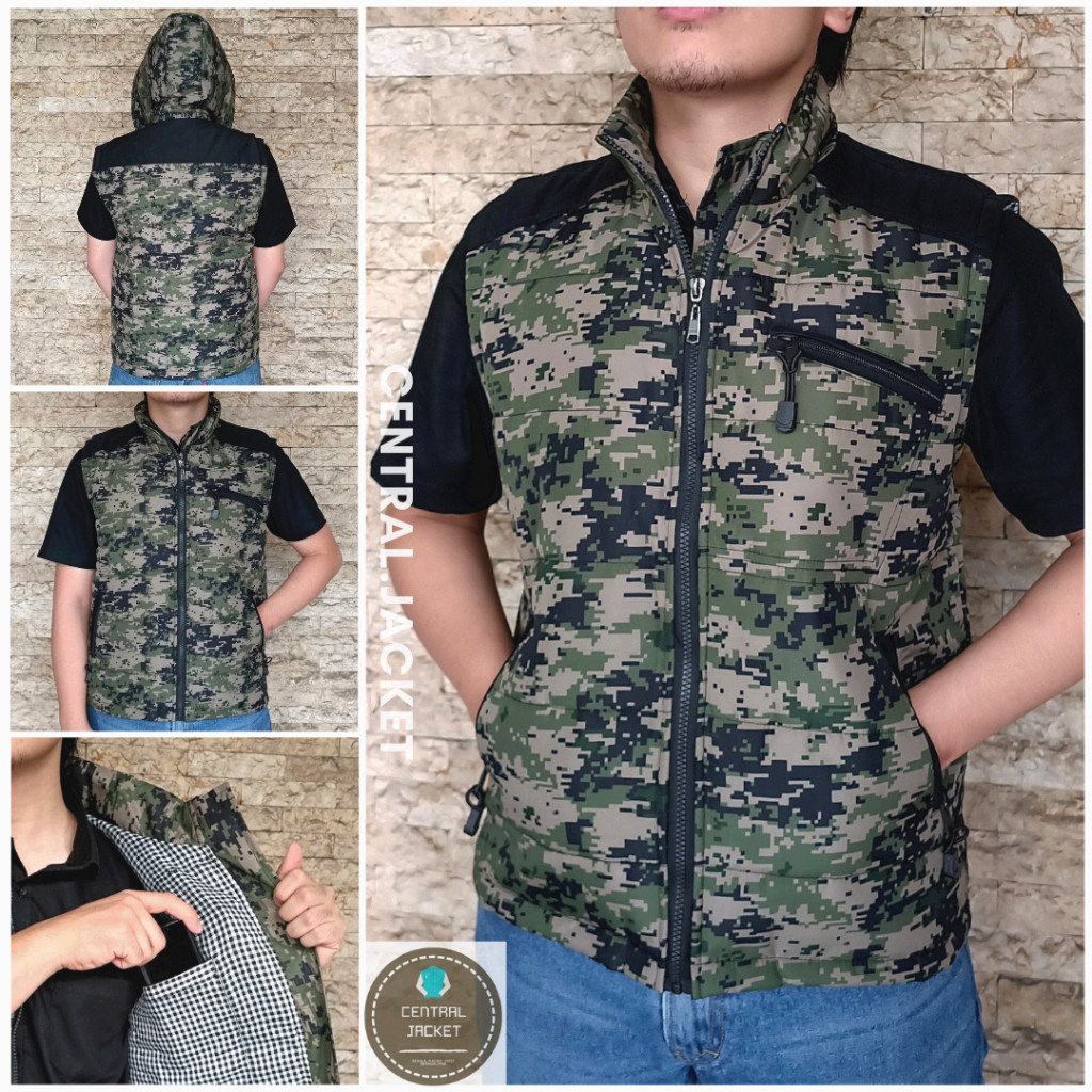 Rompi Parasut Pria Motif Loreng Army - Rompi Motor Waterproof Tebal - Vest Pria