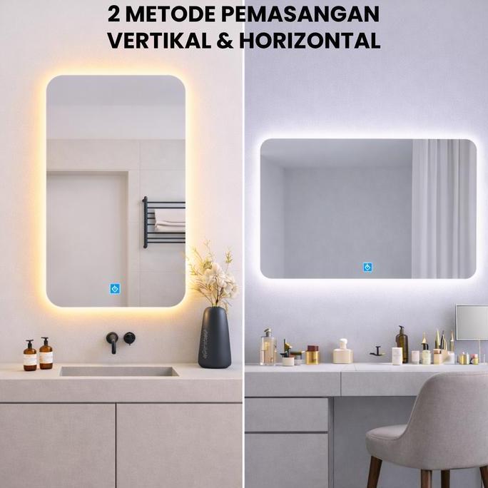 Cermin Kamar Mandi Model Kotak - Led Touchscreen