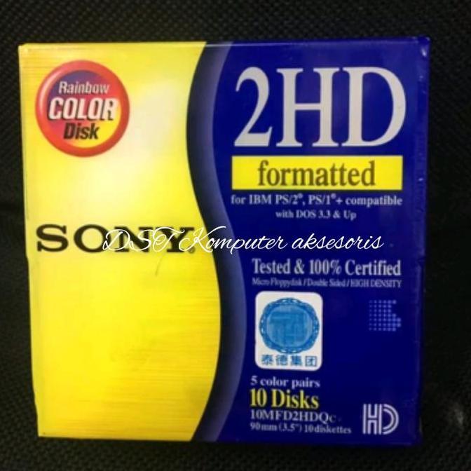 DISKET SONY 2HD RAINBOW COLLOR DISK/FLOPPY DISKET PERBOX