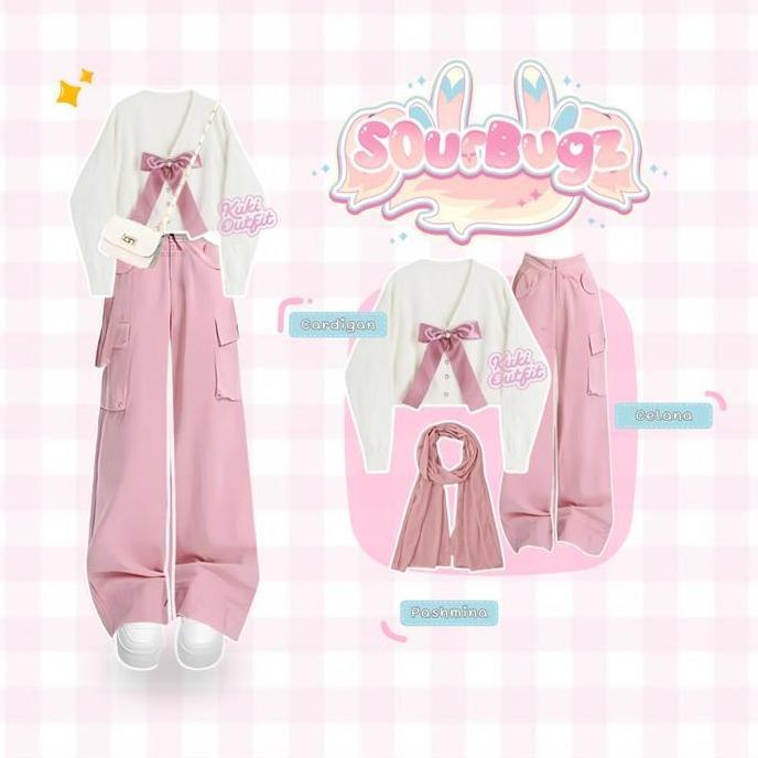 KUKI OUTFIT - Oneset Korean Style (Cardigan, Rok, Pashmina) 3in1 Setelan Anak Remaja Dewasa Kekinian