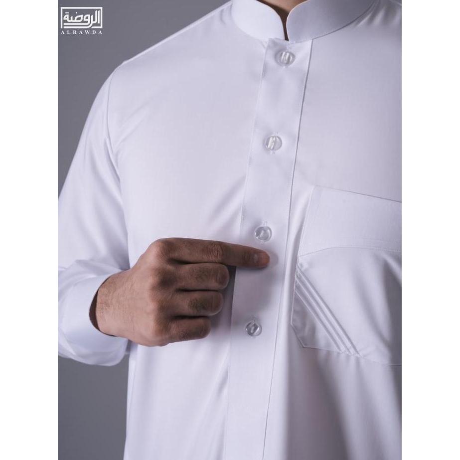 ALRAWDA by Alharamain Jubah / Gamis Pria Dewasa Slimfit Premium Series (14) | Putih | Putih Tulang