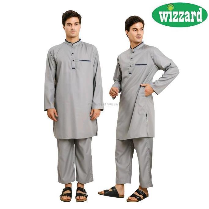 Setelan Baju Celana Koko Gamis Muslim Kurta Dewasa Katun Toyobo Panjang Polos Pria jubah Abu Hitam N