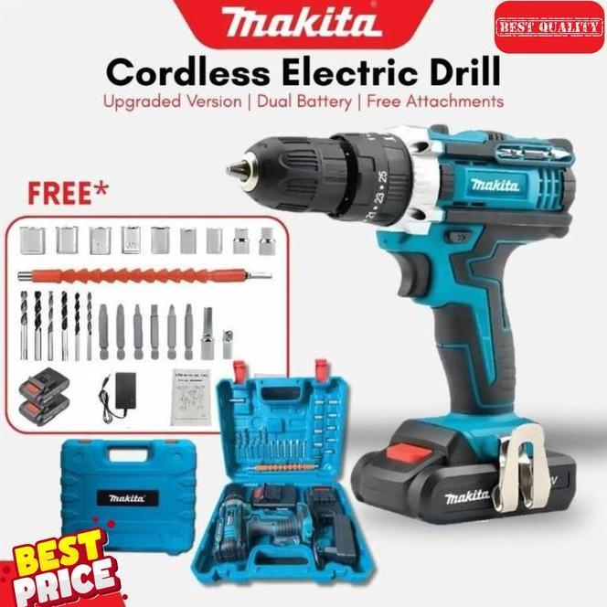 Makita Cordless Electric Drill 2 Cas 10Mm Bor Listrik Bor Tangan Besi Tembok Beton Kayu