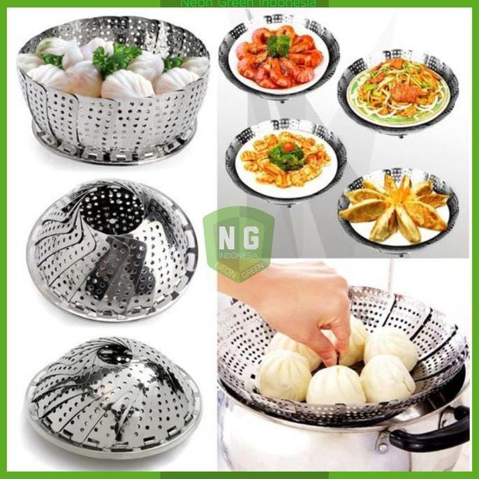 TATAKAN KUKUSAN PANCI Stainless Steel Steamer Alat Panci Kukus Dimsum Lipat Besar Anti Karat